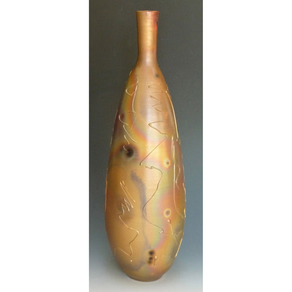 Cosmic Clay Studio Slip Trailed Tear Bottle Number 13 Sawdust Fired Handmade Pottery