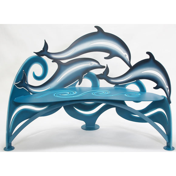 Cricket Forge Dolphin Bench, Artistic Functional Outdoor-Indoor Metal Furniture