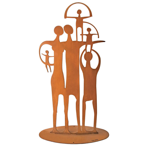 Cricket Forge Family Group Sculpture Artistic Functional Outdoor Indoor Sculptures in Natural Rust