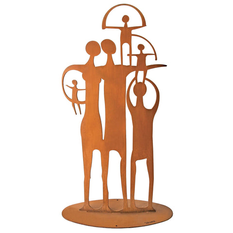Cricket Forge Family Group Sculpture Artistic Functional Outdoor Indoor Sculptures in Natural Rust