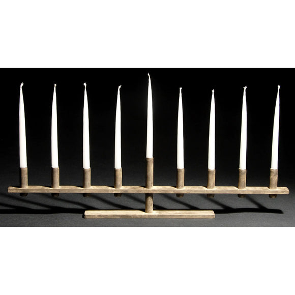 David M. Bowman Studio Airplane Menorah Show in Grey, Artistic Artisan Designer Patinaed Brass Menorahs