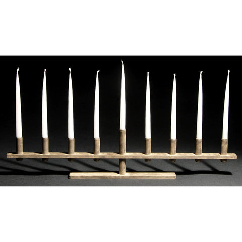 David M. Bowman Studio Airplane Menorah Show in Grey, Artistic Artisan Designer Patinaed Brass Menorahs