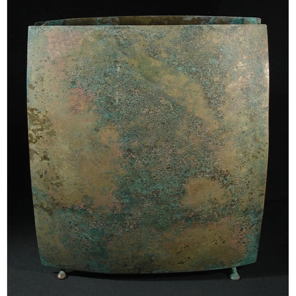 David M. Bowman Studio Square Vase Shown in Mottled, Artistic Artisan Designer Patinaed Brass Vases