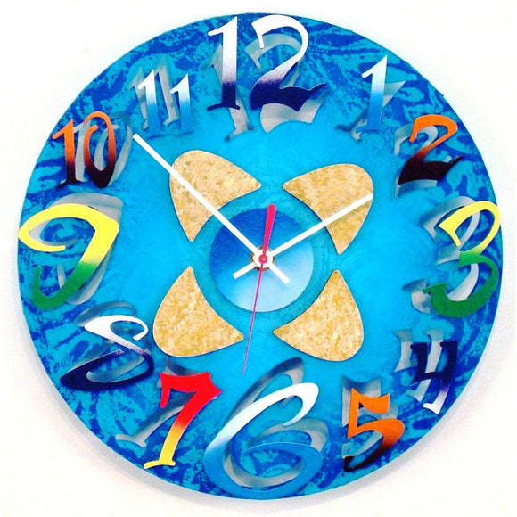 David Scherer Wall Clock Mod Disk Blue Artistic Artisan Designer Handmade Clocks