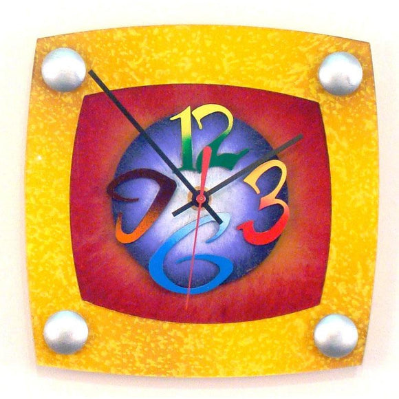 David Scherer Wall Clock TV Yellow Artistic Artisan Designer Handmade Clocks