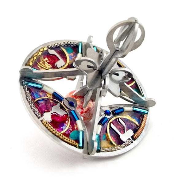 Dreidels, Seeka Dreidel 1490551, Hand Painted, Stainless Steel, Austrian Crystal, Beads, Artistic Artisan Judaica