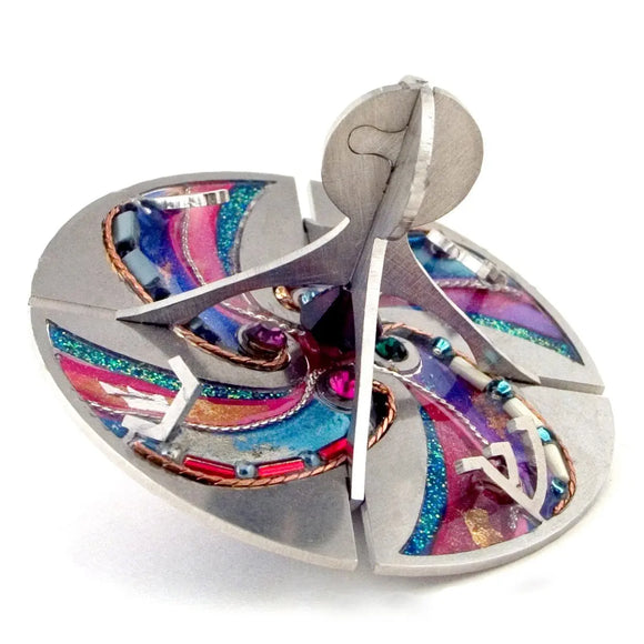 Dreidels, Seeka Dreidel 1490552, Hand Painted, Stainless Steel, Austrian Crystal, Beads, Artistic Artisan Judaica