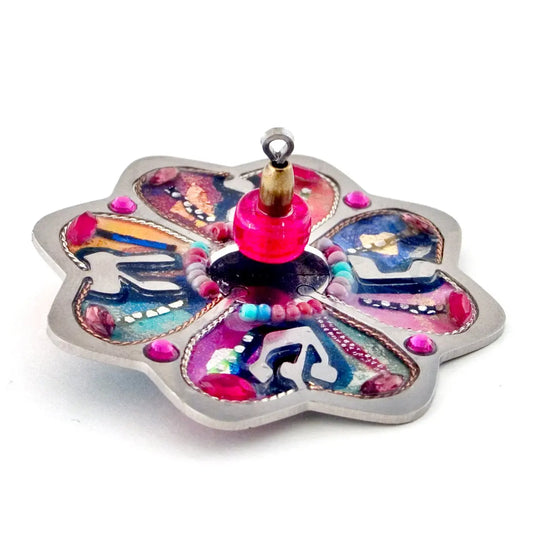 Dreidels, Seeka Dreidel 1490555, Hand Painted, Stainless Steel, Austrian Crystal, Beads, Artistic Artisan Judaica