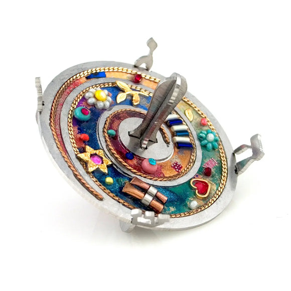 Dreidels, Seeka Dreidel 1490687, Hand Painted, Stainless Steel, Austrian Crystal, Beads, Artistic Artisan Judaica