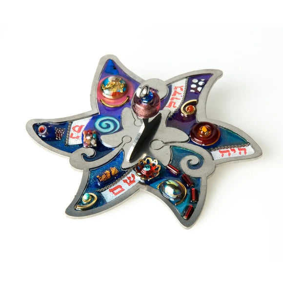 Dreidels, Seeka Dreidel 1490774, Hand Painted, Stainless Steel, Austrian Crystal, Beads, Artistic Artisan Judaica