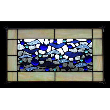 Edel Byrne Beige Border Wave Stained Glass Panel, Artistic Artisan Designer Stain Glass Window Panels