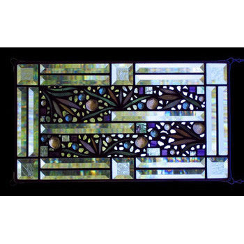 Edel Byrne Clear Bevel Border Floral Stained Glass Panel-2, Artistic Artisan Designer Stain Glass Window Panels