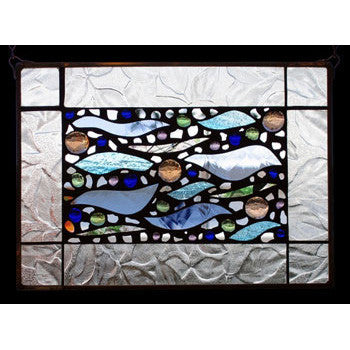 Edel Byrne Clear Texture Border Wave Stained Glass Panel, Artistic Artisan Designer Stain Glass Window Panels