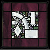 Edel Byrne Dark Wine Border Geometric Stained Glass Panel, Artistic Artisan Designer Stain Glass Window Panels