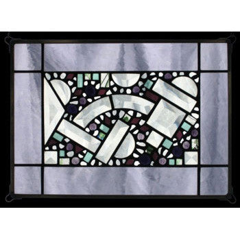 Edel Byrne Lilac Antique Border Geomeric Stained Glass Panel, Artistic Artisan Designer Stain Glass Window Panels