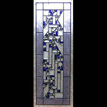 Edel Byrne Lilac Border Geometric Stained Glass Panel, Artistic Artisan Designer Stain Glass Window Panels