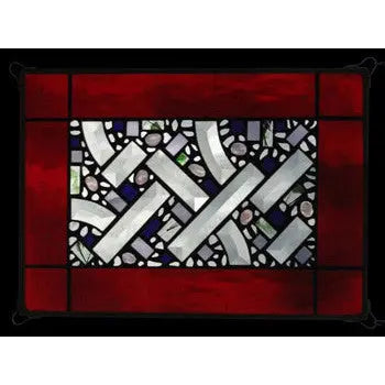 Edel Byrne Red Water Border Geometric Stained Glass Panel-1, Artistic Artisan Designer Stain Glass Window Panels