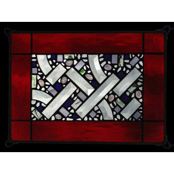 Edel Byrne Red Water Border Geometric Stained Glass Panel-1, Artistic Artisan Designer Stain Glass Window Panels
