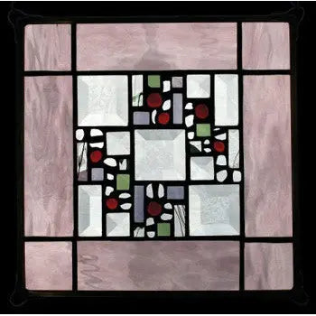 Edel Byrne Rose Water Glass Border Stained Glass Panel, Artistic Artisan Designer Stain Glass Window Panels