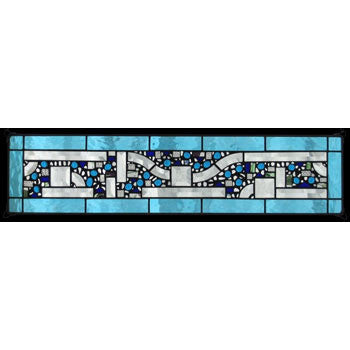 Edel Byrne Sky Blue Water Border Geometric Stained Glass Panel, Artistic Artisan Designer Stain Glass Window Panels