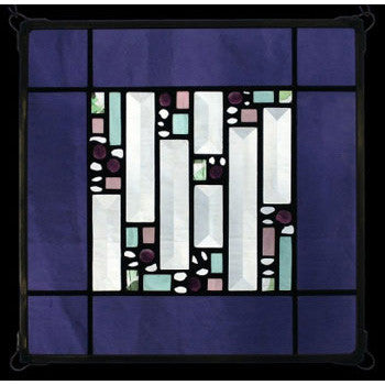 Edel Byrne Violet Antique Border Geometric Stained Glass Panel, Artistic Artisan Designer Stain Glass Window Panels