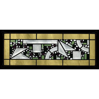 Edel Byrne Yellow Border Geometric Stained Glass Panel, Artistic Artisan Designer Stain Glass Window Panels