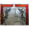 Edel Byrne Large Floral Corner Pair Stained Glass Panels, Artistic Artisan Designer Stain Glass Window Panels
