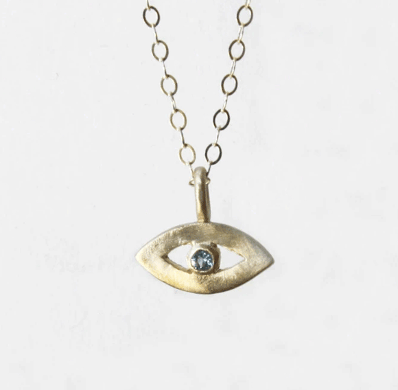 Emily Rosenfeld 14K Gold Eye Necklace with Gemstone Artistic Artisan Designer Jewelry