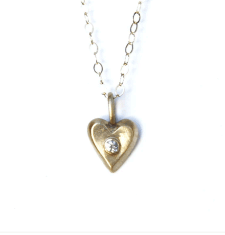 Emily Rosenfeld 14K Gold Heart Necklace with Faceted Gemstone Artistic Arisan Designer Jewelry