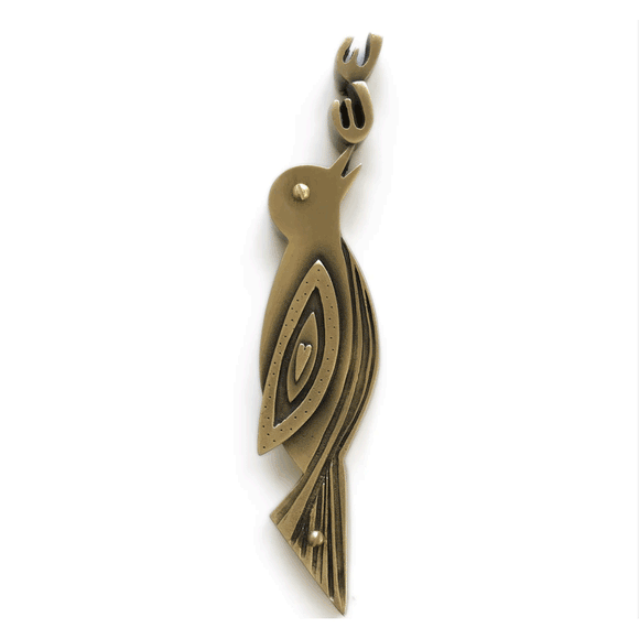 Emily Rosenfeld Judaica Brass Songbird Mezuzah Artistic Artisan Designer Judaica