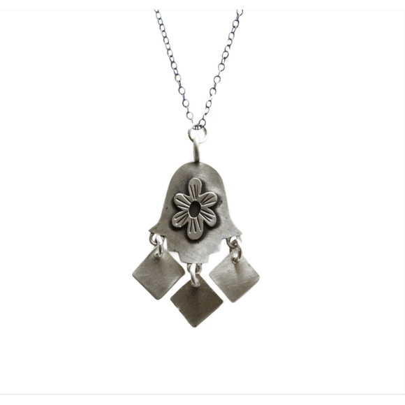 Emily Rosenfeld Judaica Folklorica Hamsa Flower Necklace Artistic Artisan Designer Judaic jewelry