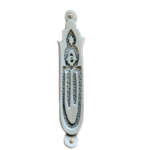 Emily Rosenfeld Judaica Pewter Hamsa Mezuzah Artistic Artisan Designer Judaica