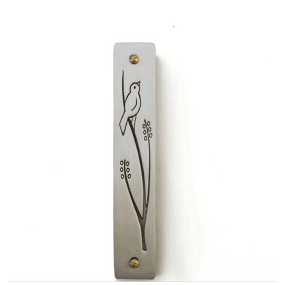 Emily Rosenfeld Judaica Pewter Wren Mezuzah Artistic Artisan Designer Judaica