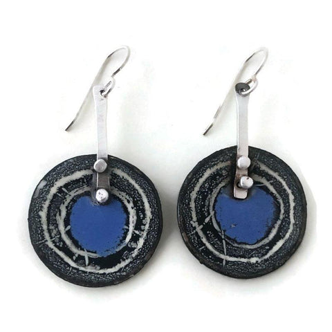 Enamel and Sterling Silver Earrings EE47 Periwinkle, Black and Whiteby Joanna Craft Jewelry Design Artistic Artisan Designer Jewelry