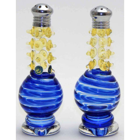 Four Sisters Art Glass Blue Blown Glass Salt and Pepper Shaker 203 Artistic Glass Salt and Pepper Shakers