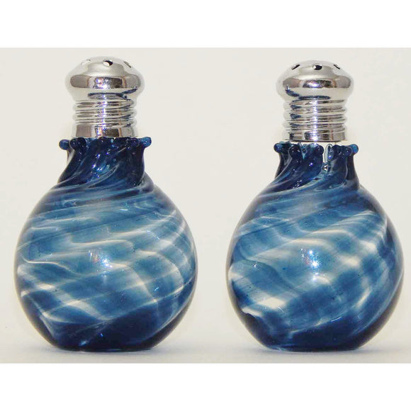 Four Sisters Art Glass Blue Blown Glass Salt and Pepper Shaker 311 Artistic Glass Salt and Pepper Shakers