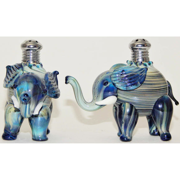 Four Sisters Art Glass Blue Elephant Blown Glass Salt and Pepper Shaker 264 Artistic Glass Salt and Pepper Shakers