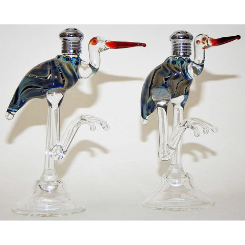 Four Sisters Art Glass Blue Heron Blown Glass Salt and Pepper Shaker 107 Artistic Glass Salt and Pepper Shakers