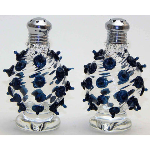 Four Sisters Art Glass Blue Poking Ball Blown Glass Salt and Pepper Shaker 202 Artistic Glass Salt and Pepper Shakers