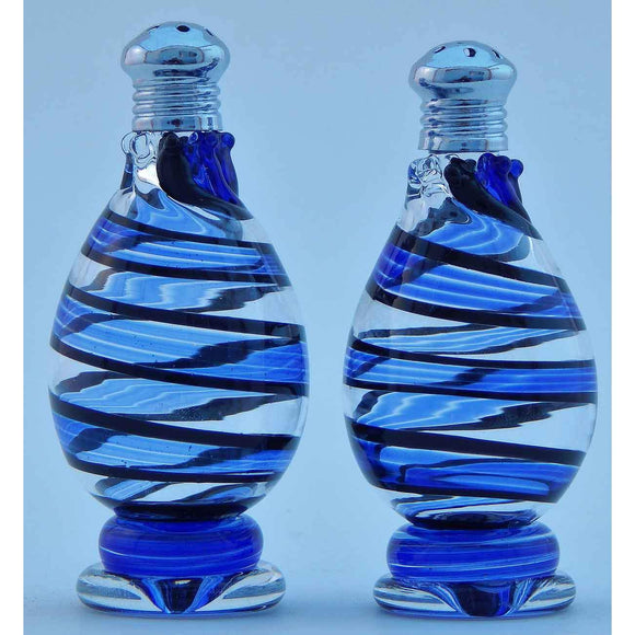 Four Sisters Art Glass Blue Stripe Blown Glass Salt and Pepper Shaker 215 Artistic Glass Salt and Pepper Shakers