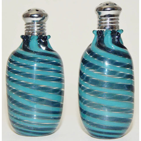 Four Sisters Art Glass Blue and Aqua Cylinder Blown Glass Salt and Pepper Shaker 213 Artistic Glass Salt and Pepper Shakers