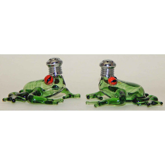 Four Sisters Art Glass Clear Green Frog Blown Glass Salt and Pepper Shaker 254 Artistic Glass Salt and Pepper Shakers