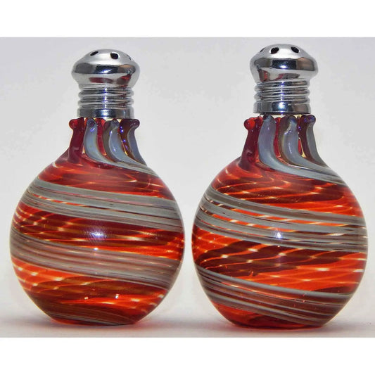 Four Sisters Art Glass Cream and Red Blown Glass Salt and Pepper Shaker 310 Artistic Glass Salt and Pepper Shakers