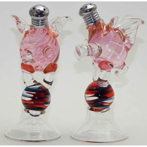 Four Sisters Art Glass Dancing Pigs Blown Glass Salt and Pepper Shaker 102 Artistic Glass Salt and Pepper Shakers