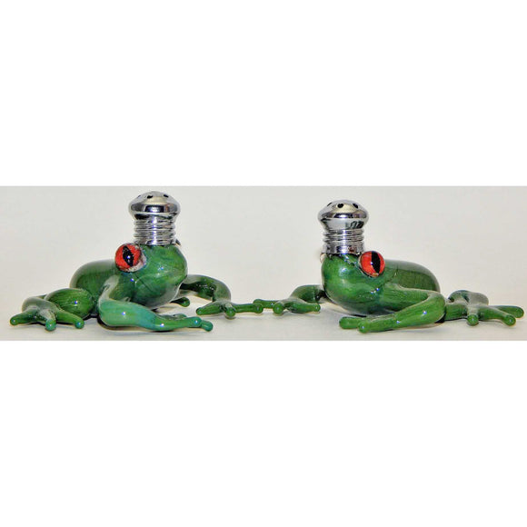 Four Sisters Art Glass Green Frog Blown Glass Salt and Pepper Shaker 253 Artistic Glass Salt and Pepper Shakers