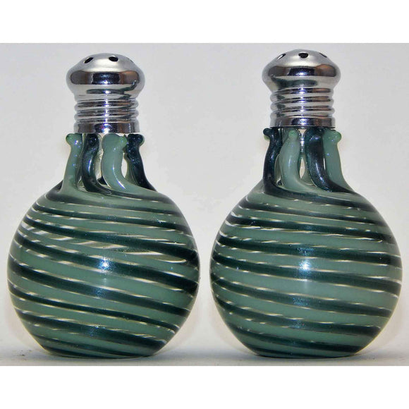 Four Sisters Art Glass Green and Mint Blown Glass Salt and Pepper Shaker 307 Artistic Glass Salt and Pepper Shakers