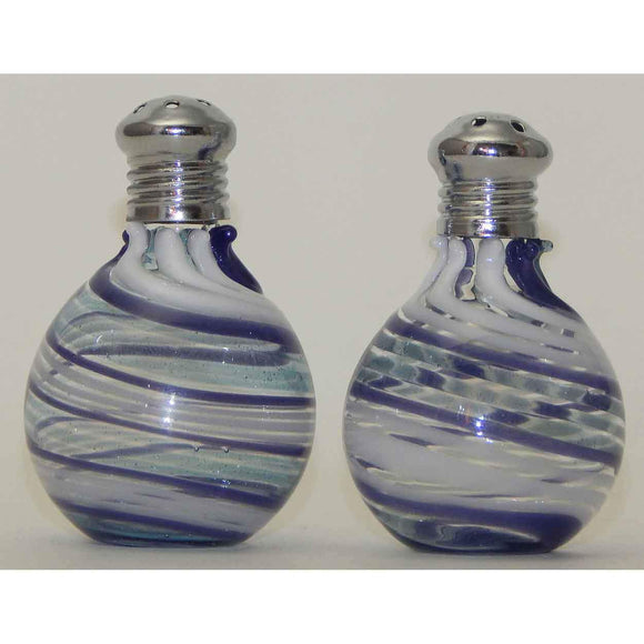 Four Sisters Art Glass Light Blue Purple and White Blown Glass Salt and Pepper Shaker 312 Artistic Glass Salt and Pepper Shakers