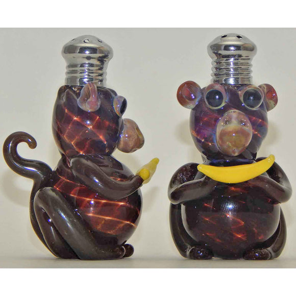 Four Sisters Art Glass Monkey Blown Glass Salt and Pepper Shaker 261 Artistic Glass Salt and Pepper Shakers