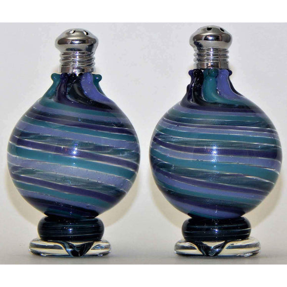 Four Sisters Art Glass Multi Stripe Blown Glass Salt and Pepper Shaker 217 Artistic Glass Salt and Pepper Shakers