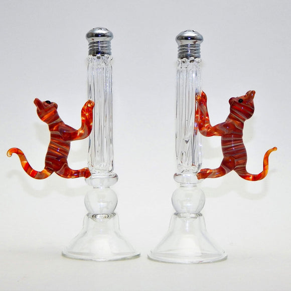 Four Sisters Art Glass Orange Cats 113 Salt and Pepper Shaker Artistic Glass Salt and Pepper Shakers
